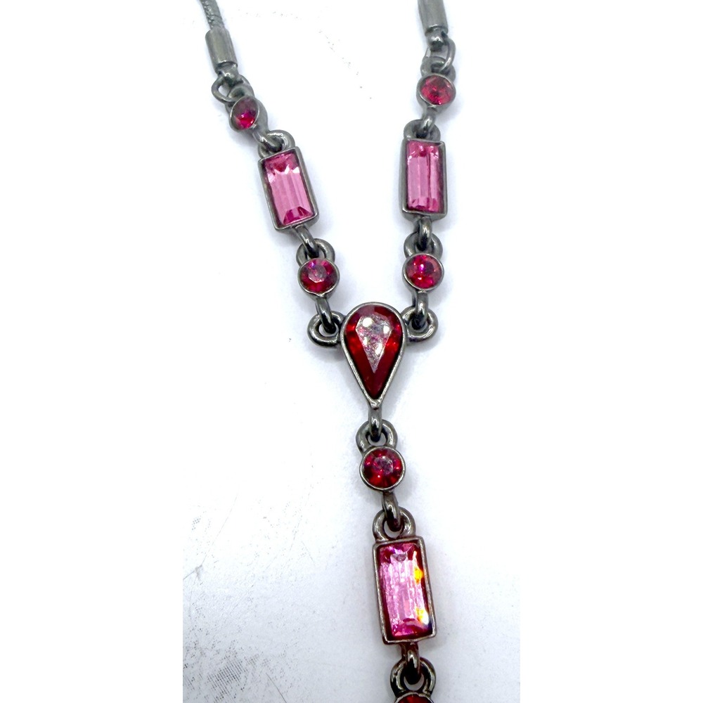 Givenchy Red Pink Glass Y Necklace Gunmetal Signed Designer Watch VIDEO - Picture 8 of 10